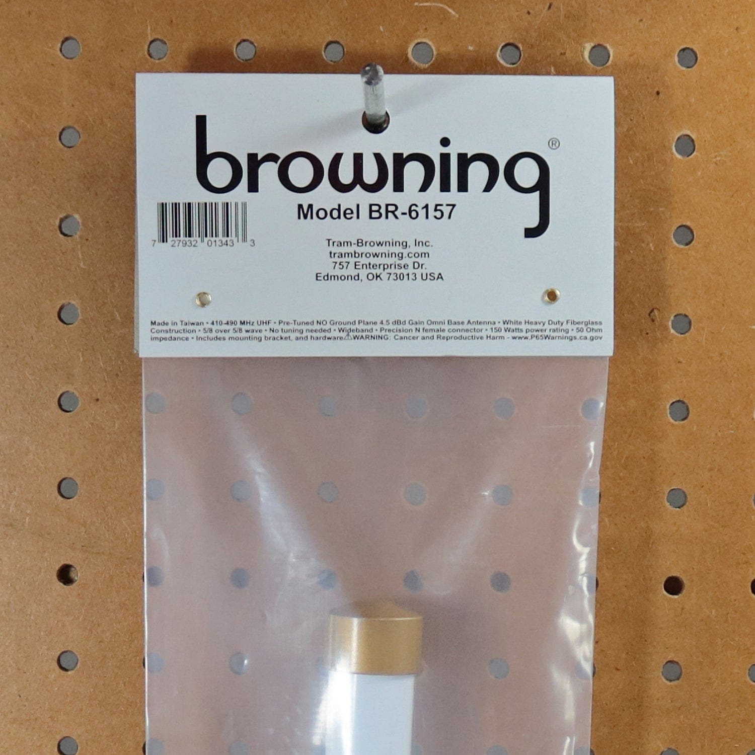 Browning 150W Pretuned Wide-Band 410 MHz to 490 MHz 4.5-dBd-Gain Fiberglass Omni Base with N-Female Connector, Mounting Bracket, and Hardware, BR6157