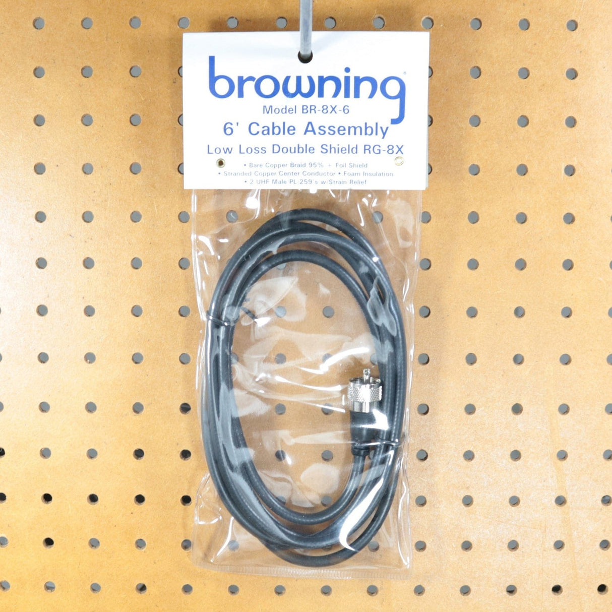 Browning RG8X Double Shield Coax Cable with PL-259 to PL-259 Connectors, 6 Ft.