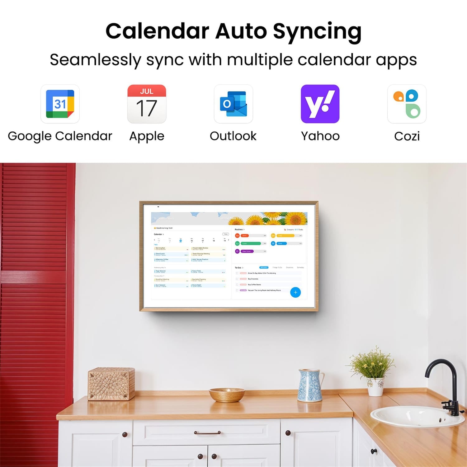 Apolosign 27-In. Dual-Mode Digital Calendar, Wall Planner, and Smart Family Organizer, Teak Yellow