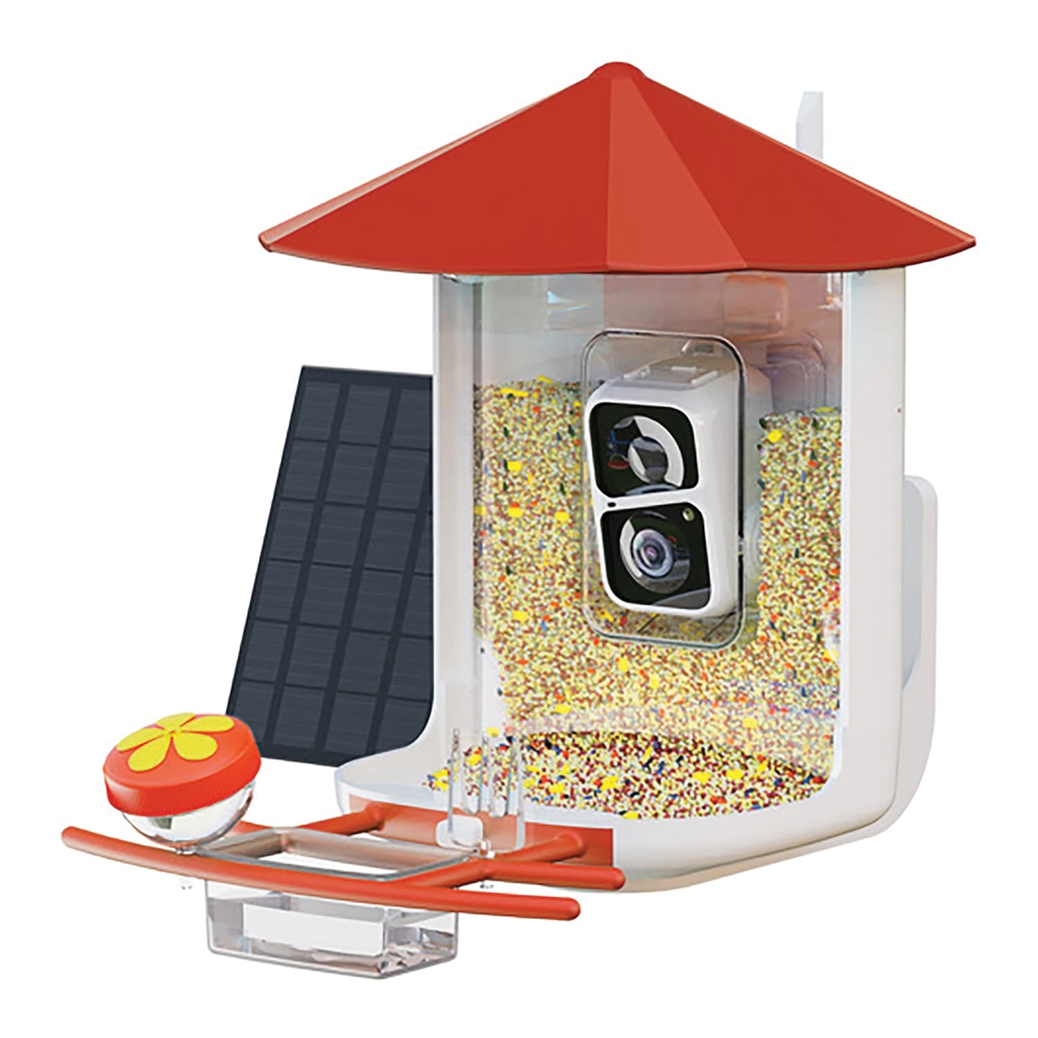 PerchMe AI-Recognition Smart Bird Feeder with Camera, Solar-Powered, Vermilion Canopy