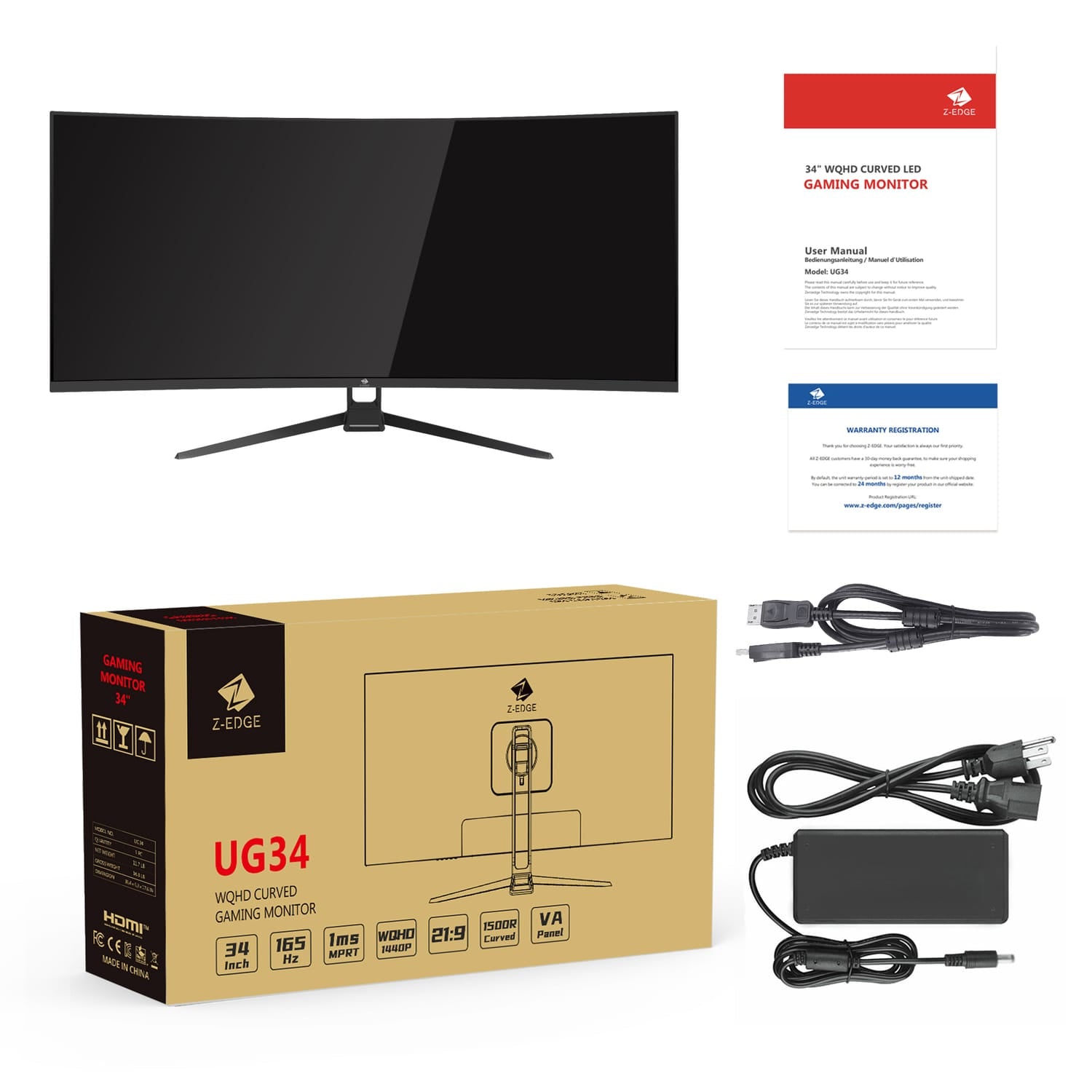 Z-Edge 34-In. 2K 165-Hz Curved Gaming Monitor