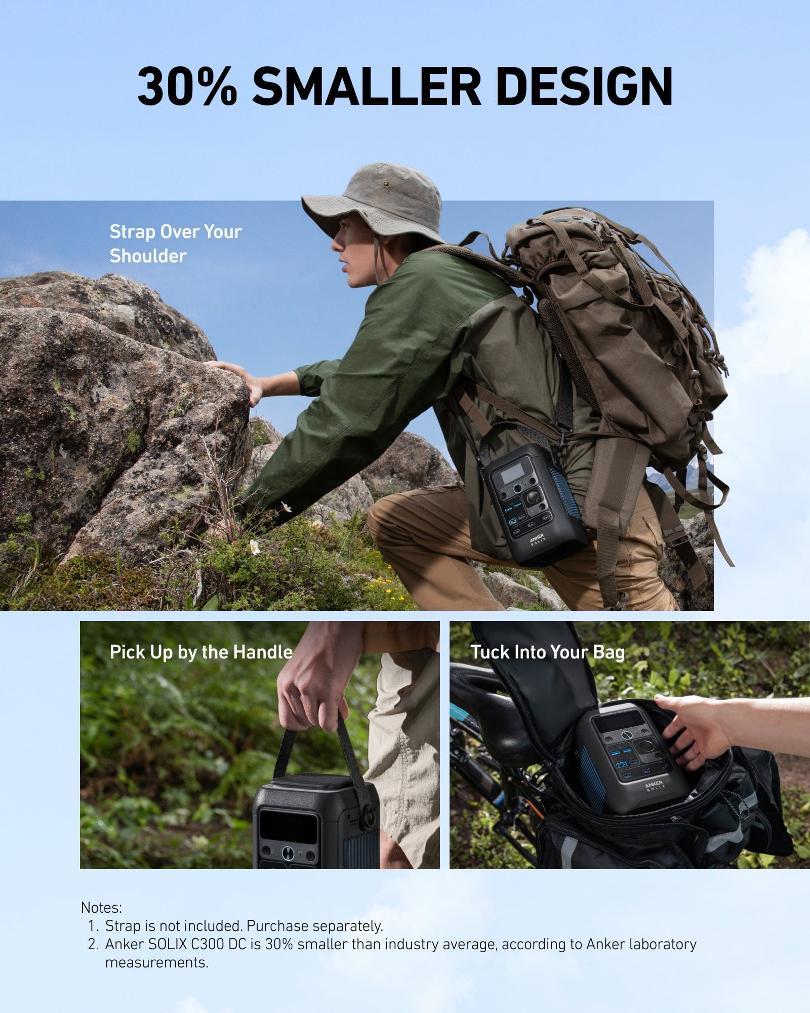 Anker SOLIX C300X (DC Only) Portable 300W Multi-Device Power Station with Strap, 90,000mAh (288Wh)