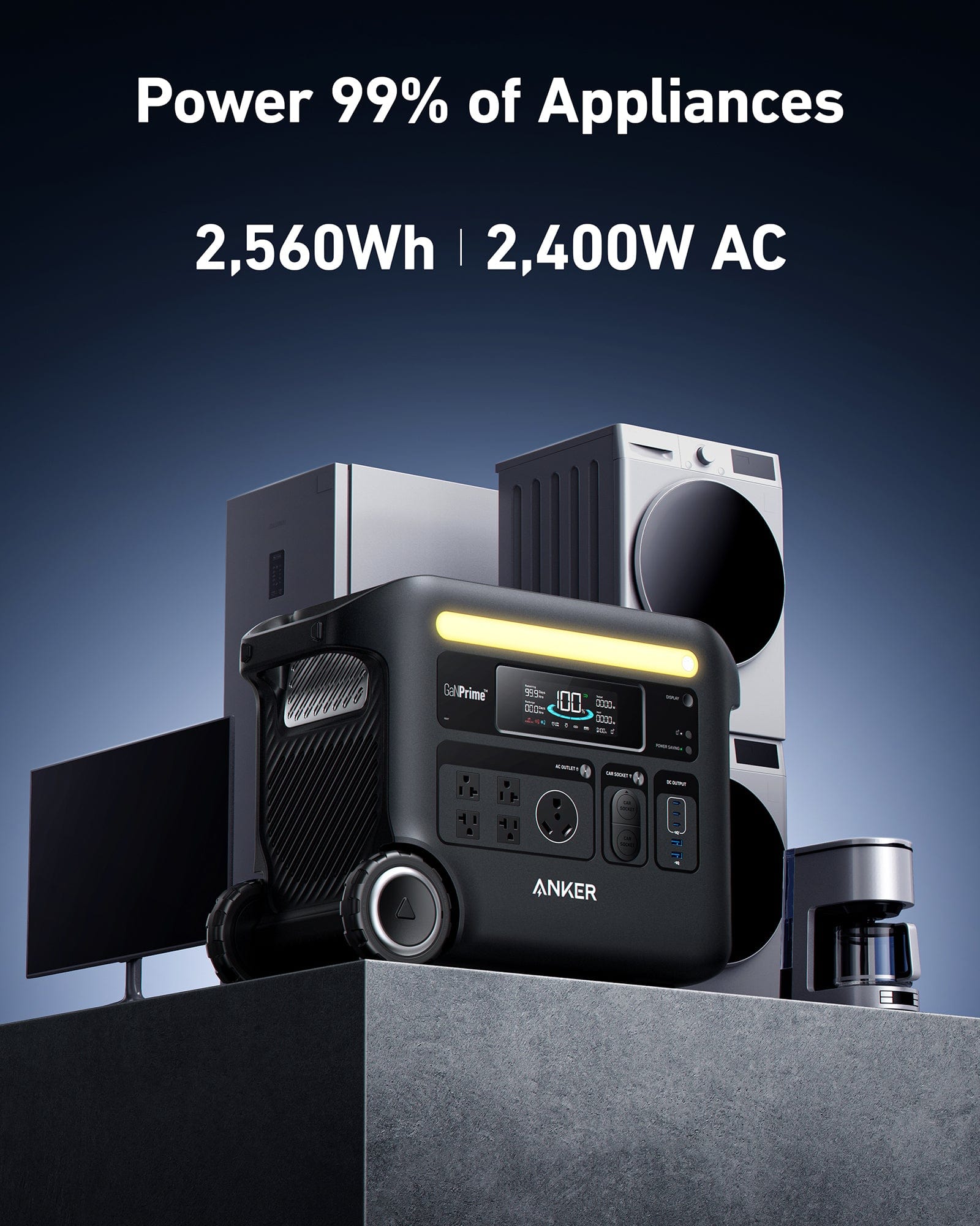 Anker SOLIX F2600 Portable Power Station 2560Wh|2400W Solar Generator, GaNPrime Battery Generator for Home Use, Camping + RVs