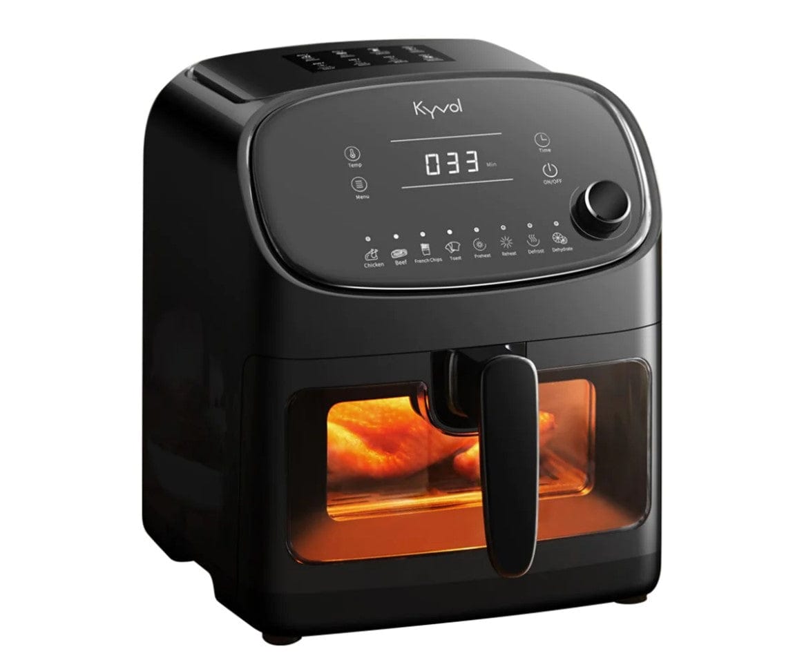 Kyvol Healthy Oilless Cooker Large XL with Ceramic Coated Basket, 6 Quart, 60 Recipes Halogen Heating Air Fryer, Black