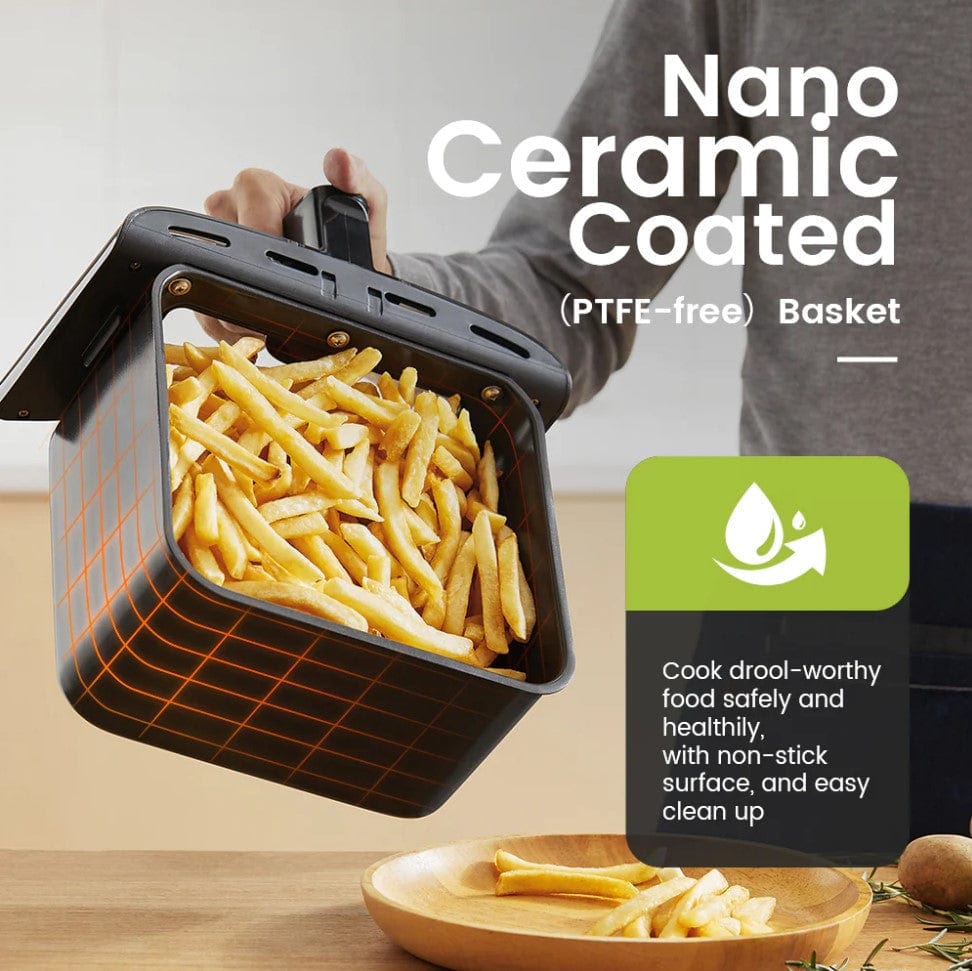 Kyvol Healthy Oilless Cooker Large XL with Ceramic Coated Basket, 6 Quart, 60 Recipes Halogen Heating Air Fryer, Black