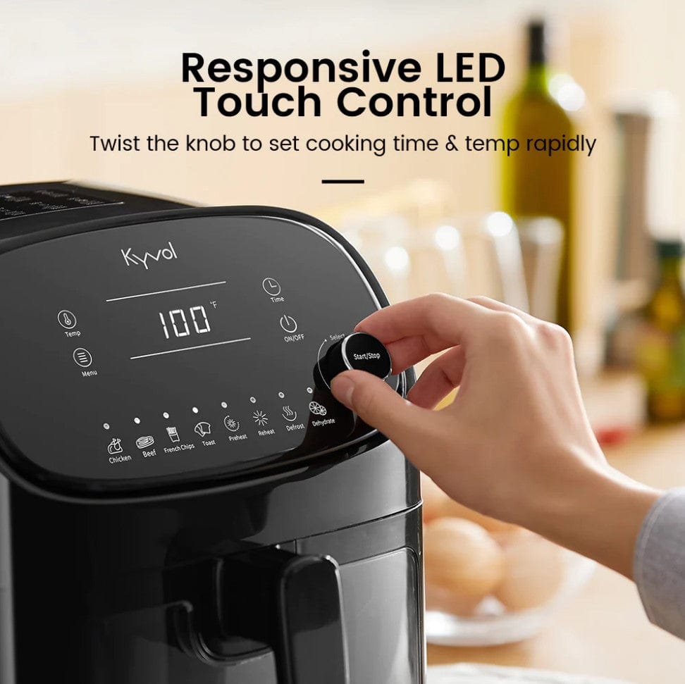 Kyvol Healthy Oilless Cooker Large XL with Ceramic Coated Basket, 6 Quart, 60 Recipes Halogen Heating Air Fryer, Black