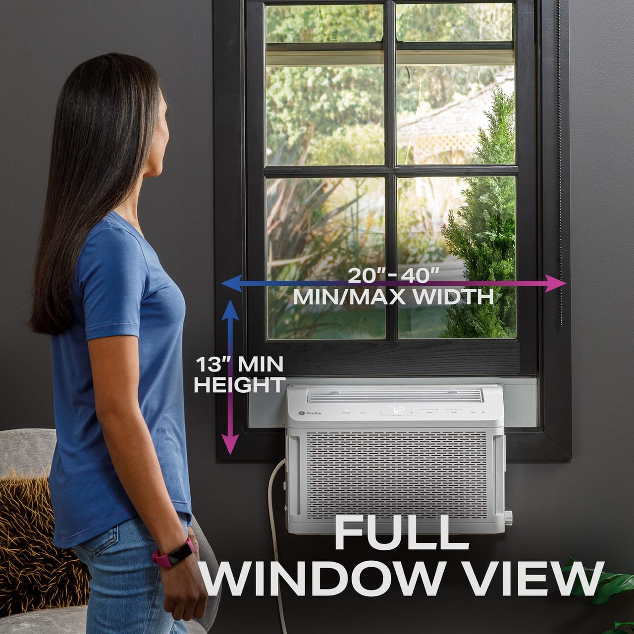 GE Profile ClearView 6100 BTU Window Air Conditioner Unit, U-Shaped Adjustable Depth, Up to 250 sq ft., White - Certified Refurbished