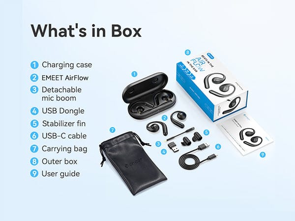 EMEET Airflow Open-Ear Earbuds with Detachable Boompole and Uplink Noise Cancellation, Black