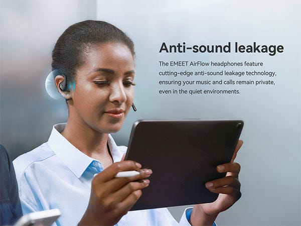 EMEET Airflow Open-Ear Earbuds with Detachable Boompole and Uplink Noise Cancellation, Black