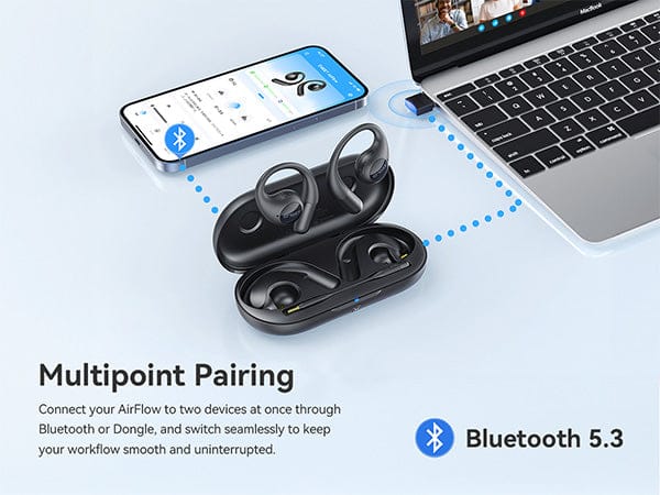 EMEET Airflow Open-Ear Earbuds with Detachable Boompole and Uplink Noise Cancellation, Black