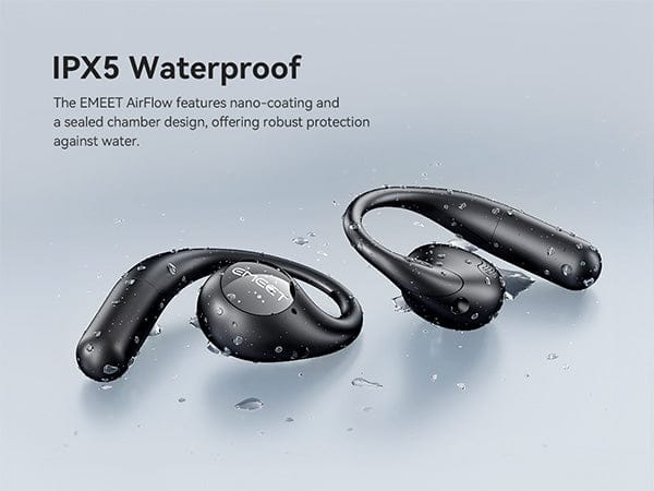 EMEET Airflow Open-Ear Earbuds with Detachable Boompole and Uplink Noise Cancellation, Black