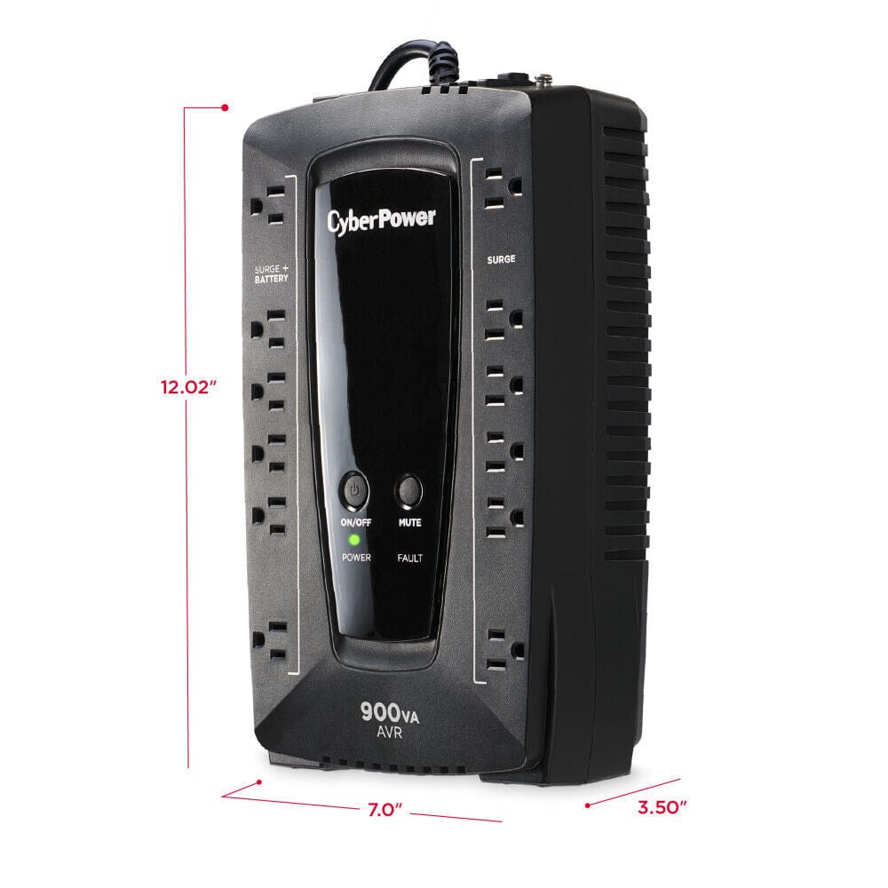 CyberPower AVR UPS System, 900VA/480W, 12 Outlets, Compact, Black - Certified Refurbished