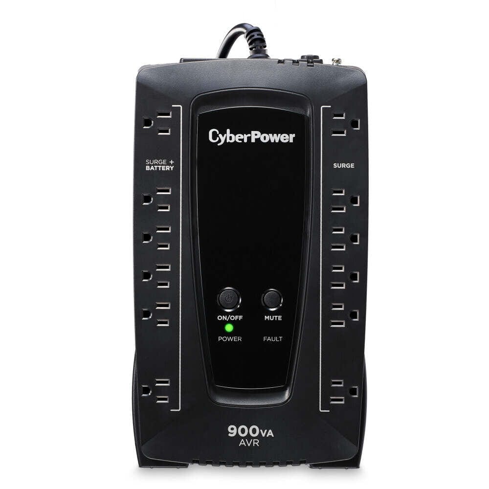 CyberPower AVR UPS System, 900VA/480W, 12 Outlets, Compact, Black - Certified Refurbished
