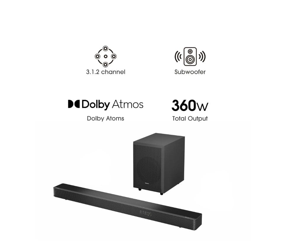 Hisense 3.1.2 Ch Dolby Atmos Soundbar System with Wireless Subwoofer
