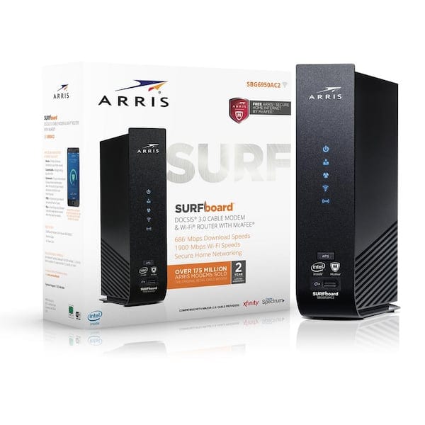 Arris SBG6950AC2 SURFboard DOCSIS 3.0 Cable Modem & AC1900 Wi-Fi Router 400 Mbps Max Speed - Certified Refurbished