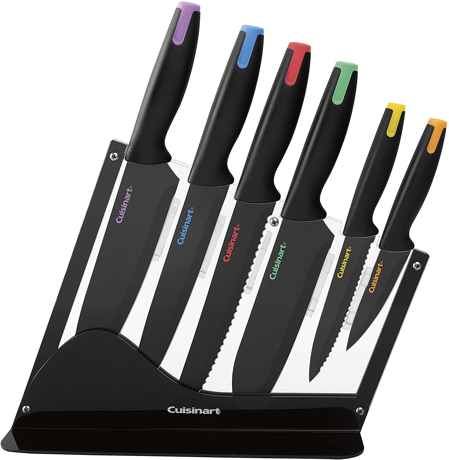 Cuisinart C55-7PCE 7 Pieces Ceramic Coated Cutlery Set with Color End Caps & Acrylic Stand Black
