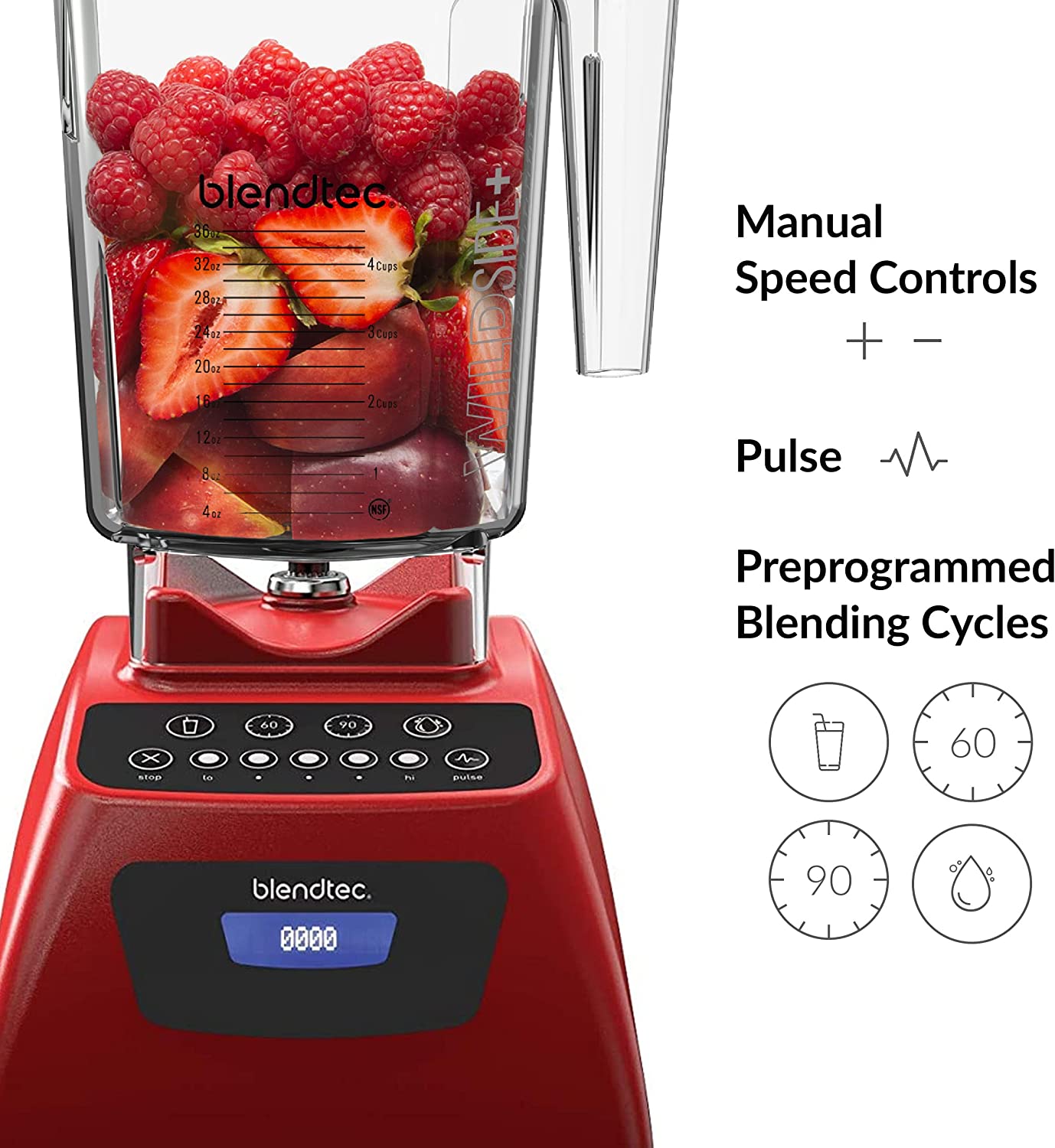 Blendtec Classic 575 Blender, WildSide+ Jar, 5 Speeds, Poppy Red