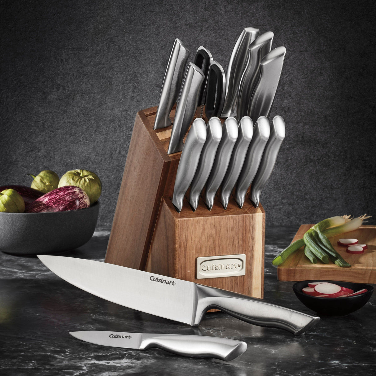Cuisinart 15pc Elite Series Stainless Steel Block Set with Acacia Block, Silver