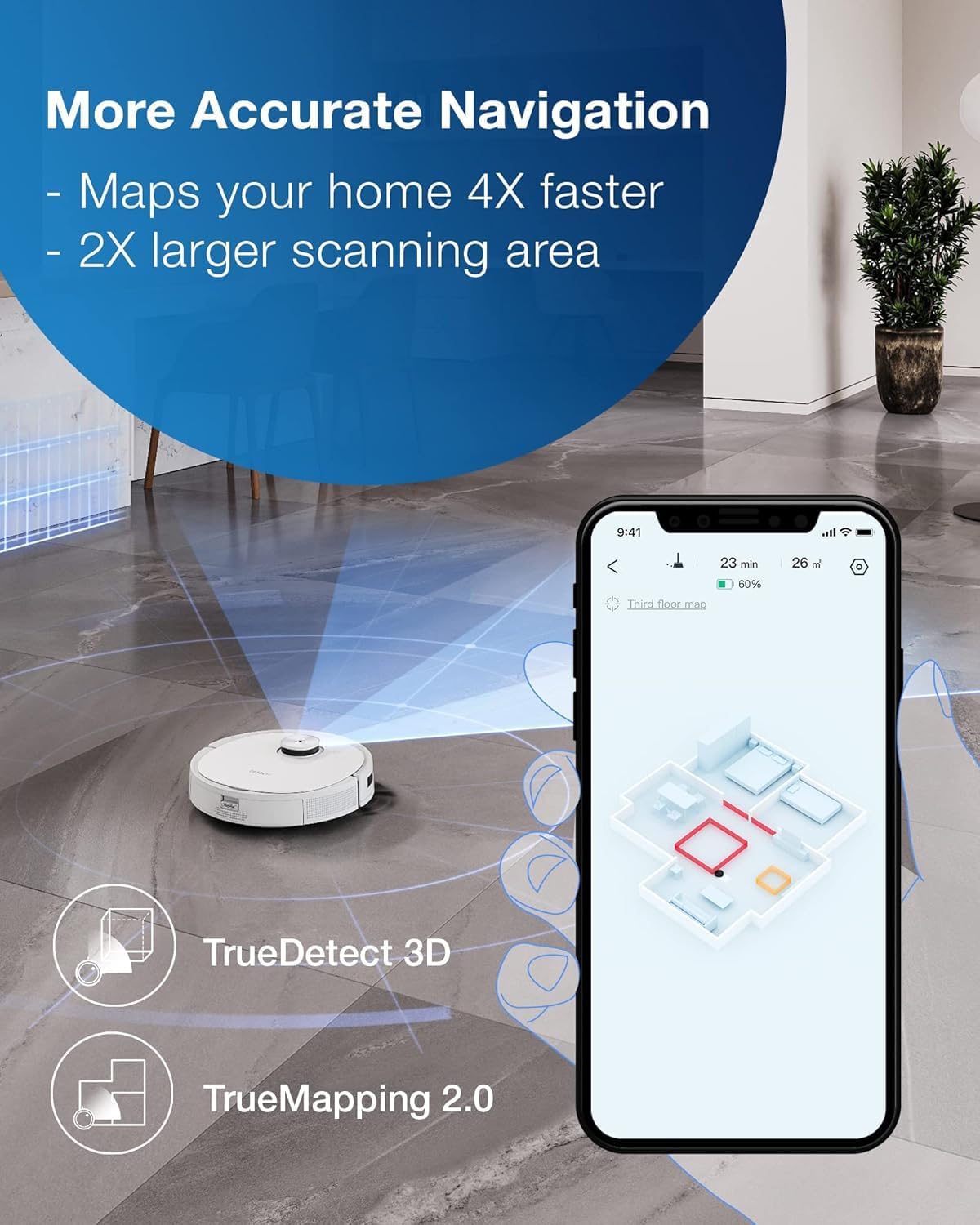 Ecovacs Deebot Teo+ Robot Vacuum & Mop Combo, Auto-Empty, 3000Pa, OZMO Pro 2.0, Built-In Air Freshener, White - Certified Refurbished