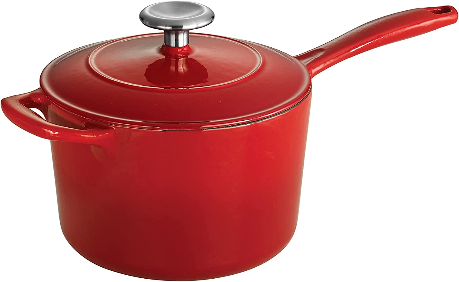 Cuisine Company Enameled Cast Iron 2.5-Quart Covered Sauce Pan with Lid, Gradated Red
