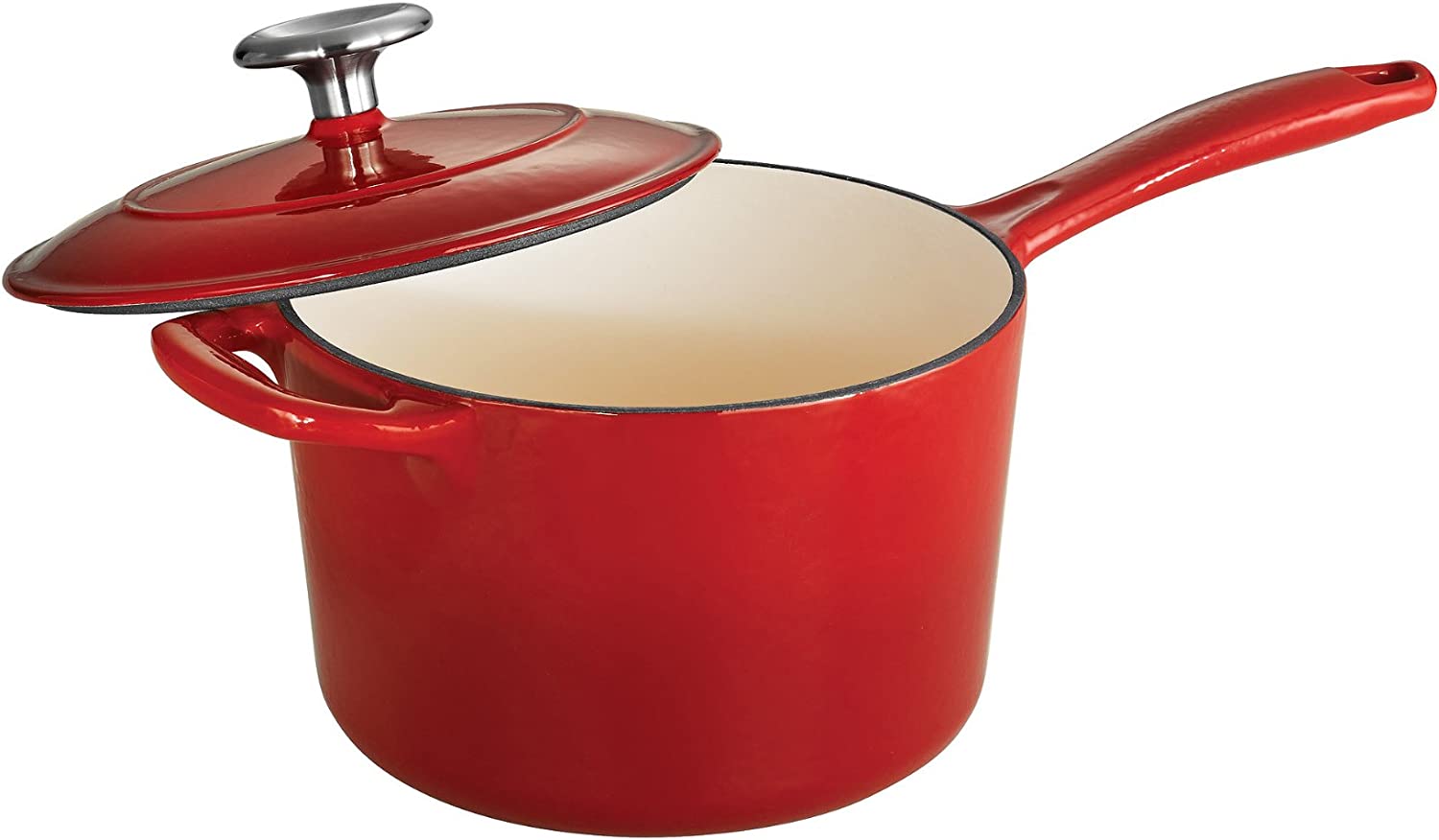 Cuisine Company Enameled Cast Iron 2.5-Quart Covered Sauce Pan with Lid, Gradated Red
