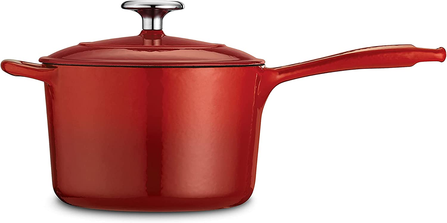 Cuisine Company Enameled Cast Iron 2.5-Quart Covered Sauce Pan with Lid, Gradated Red