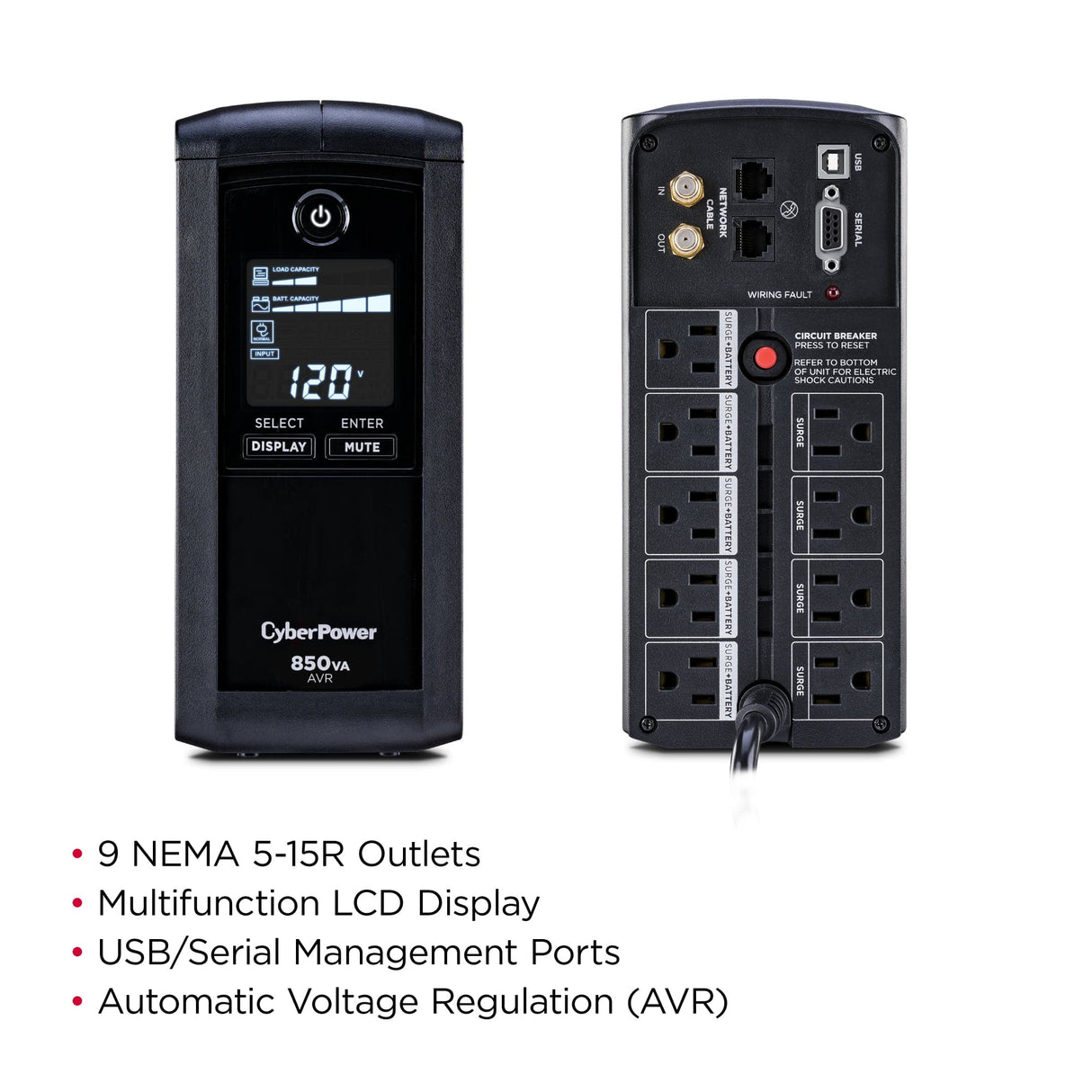 CyberPower 850 VA 510 Watts 9 Outlets UPS - Certified Refurbished