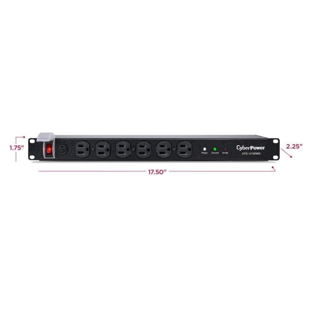 CyberPower Surge Protector, 120V/15A, 12 Outlets, 15 ft Power Cord, 1U Rackmount - Certified Refurbished