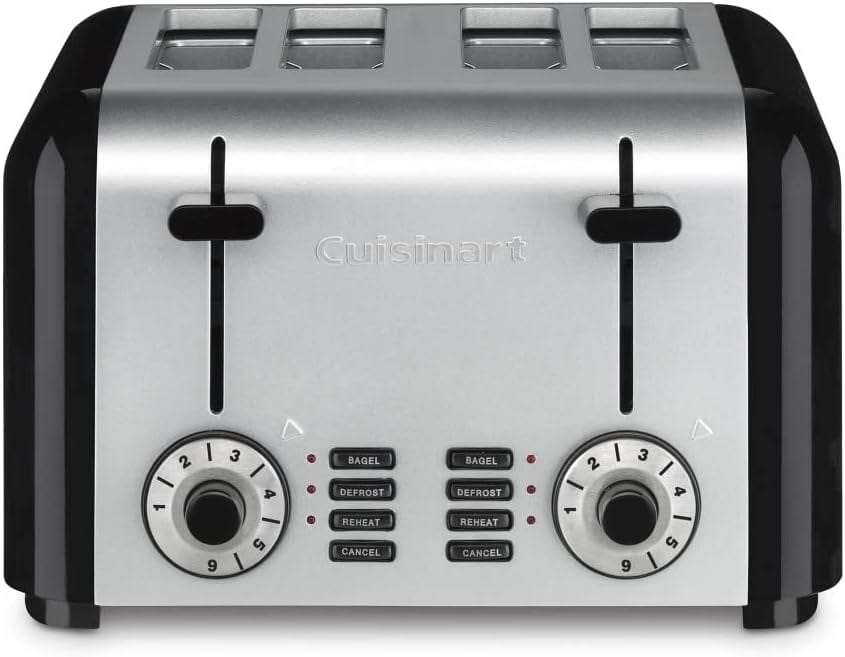 Cuisinart 4-Slice Toast & Bagels Compact Toaster, Stainless Steel/Black - Certified Refurbished