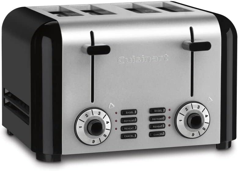 Cuisinart 4-Slice Toast & Bagels Compact Toaster, Stainless Steel/Black - Certified Refurbished