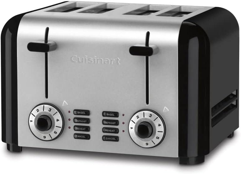 Cuisinart 4-Slice Toast & Bagels Compact Toaster, Stainless Steel/Black - Certified Refurbished