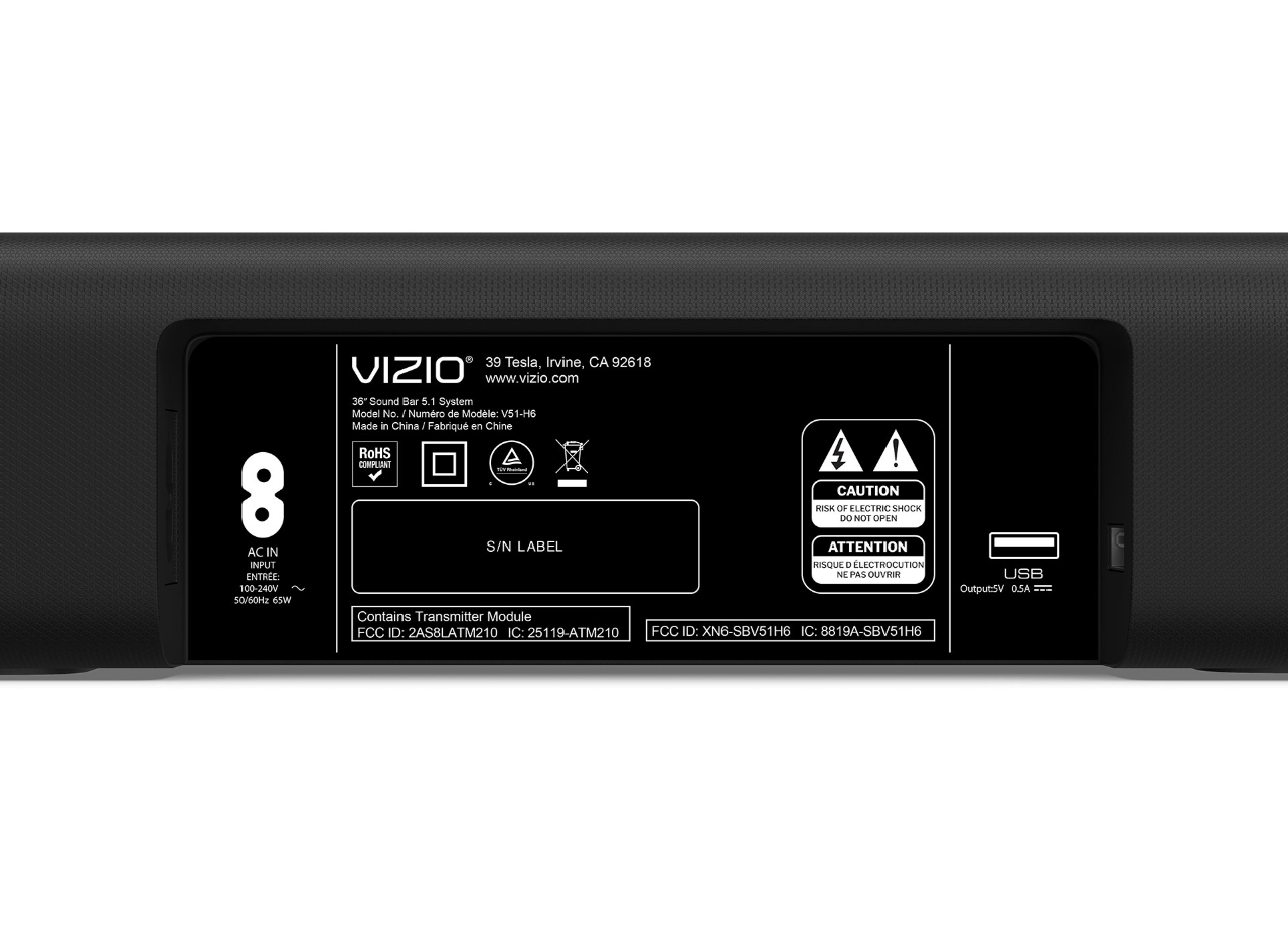 Vizio 36" V-Series 5.1 Home Theater Sound Bar with Dolby Audio, Bluetooth, Wireless Subwoofer, Black