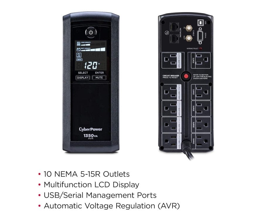 CyberPower CST135UC 1350VA/810Watts Simulated Sine Wave Mini-Tower UPS System - Certified Refurbished