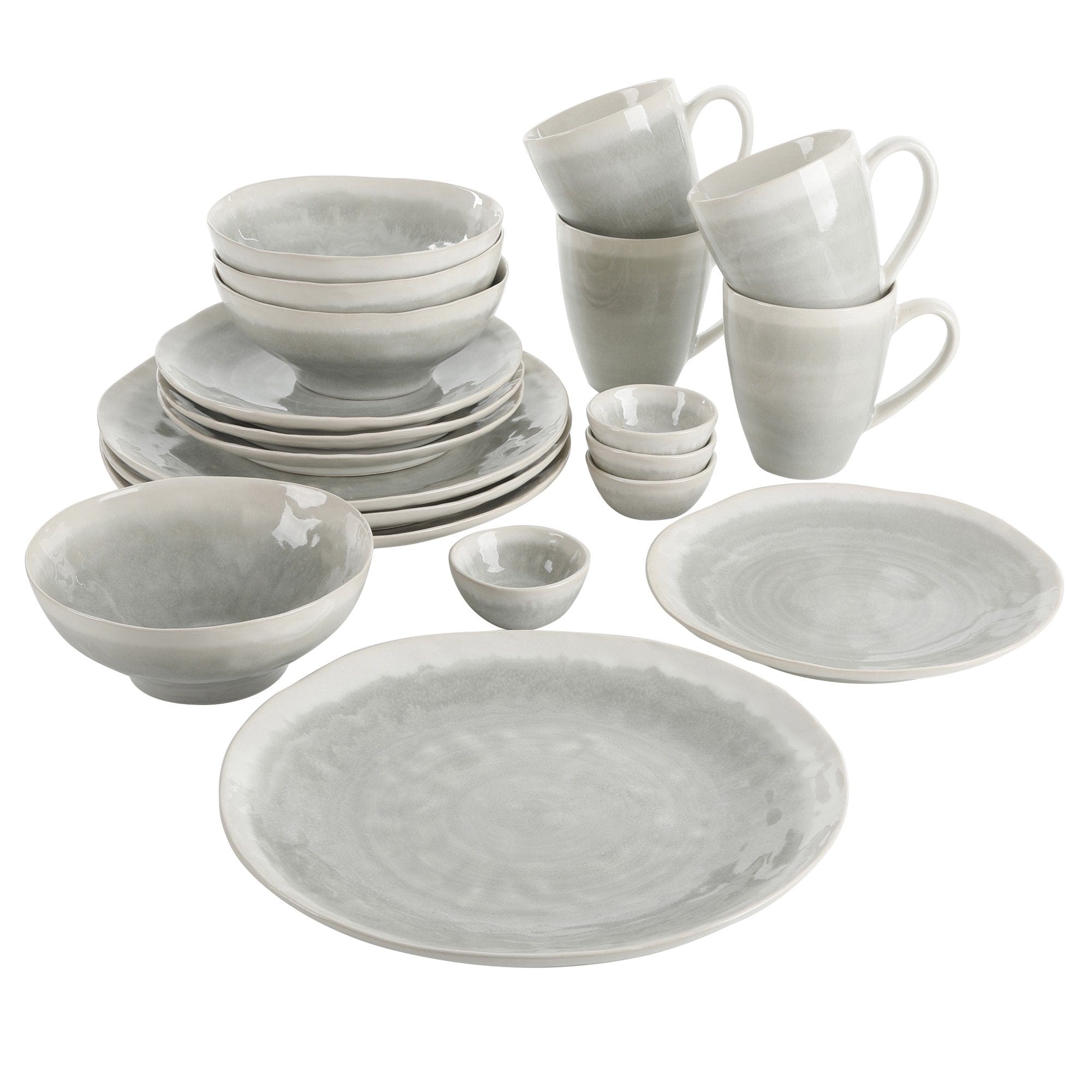 The Cravings by Chrissy Teigen 20 Piece Reactive Glaze Dinnerware Set, Pearl Grey