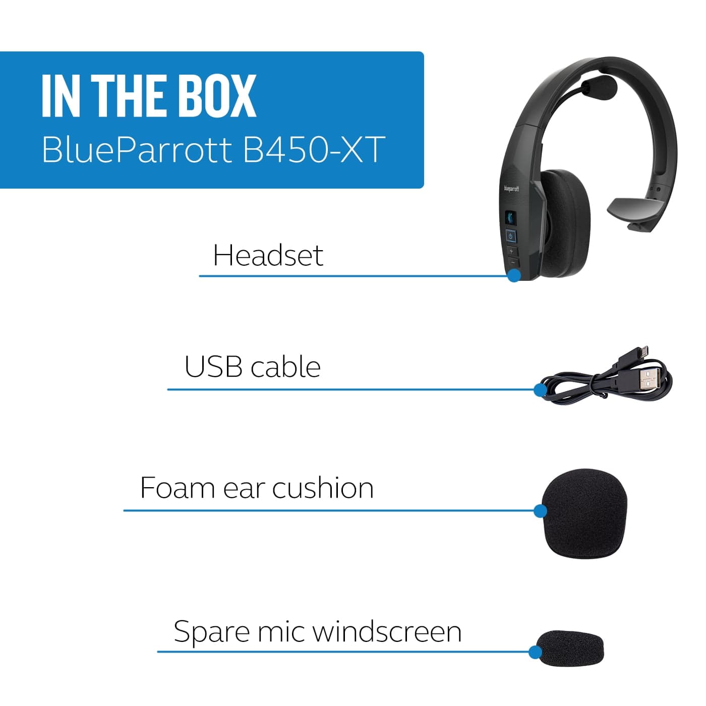BlueParrott Noise Cancelling Trucker Bluetooth Headset, Updated Design, Industry Leading Sound & Comfort, 24H Talk Time, Black - Refurbished