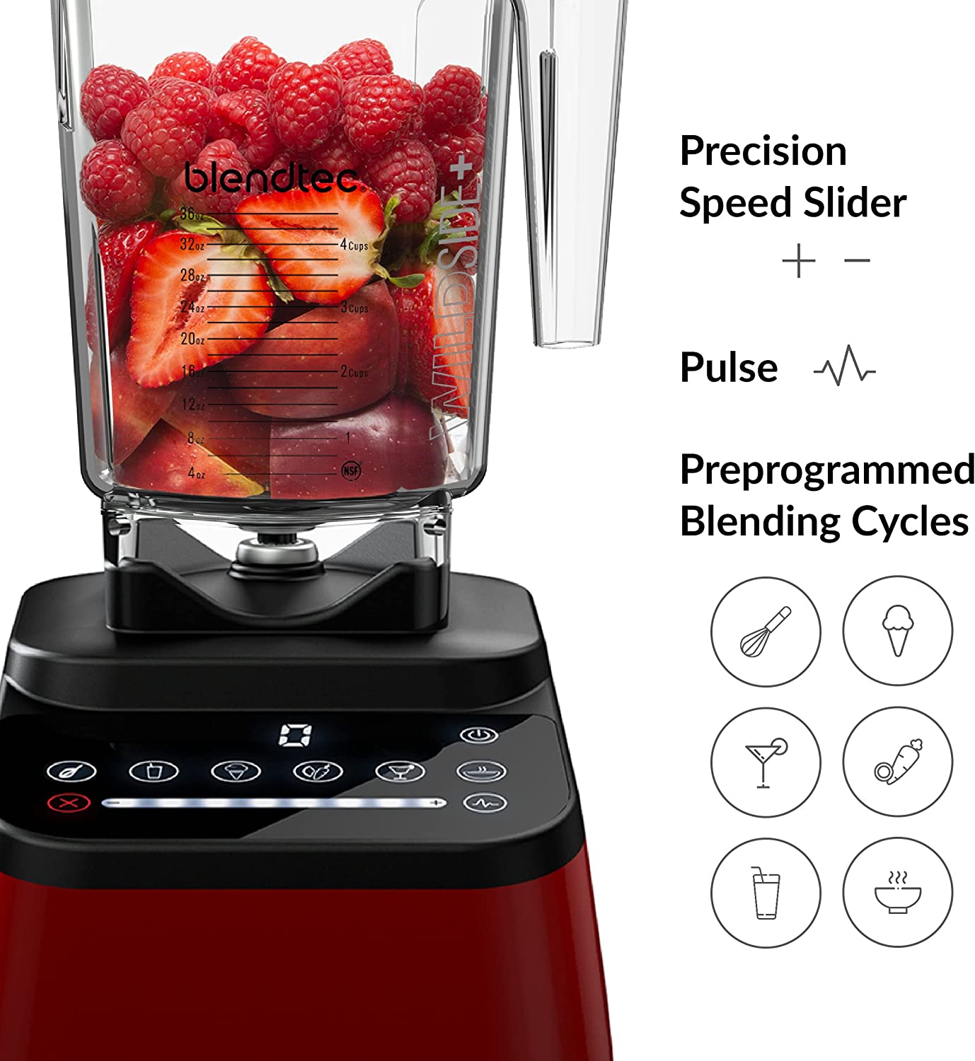 Blendtec Designer 650 Blender, WildSide+ Jar, 8 Speeds, Pomegranate