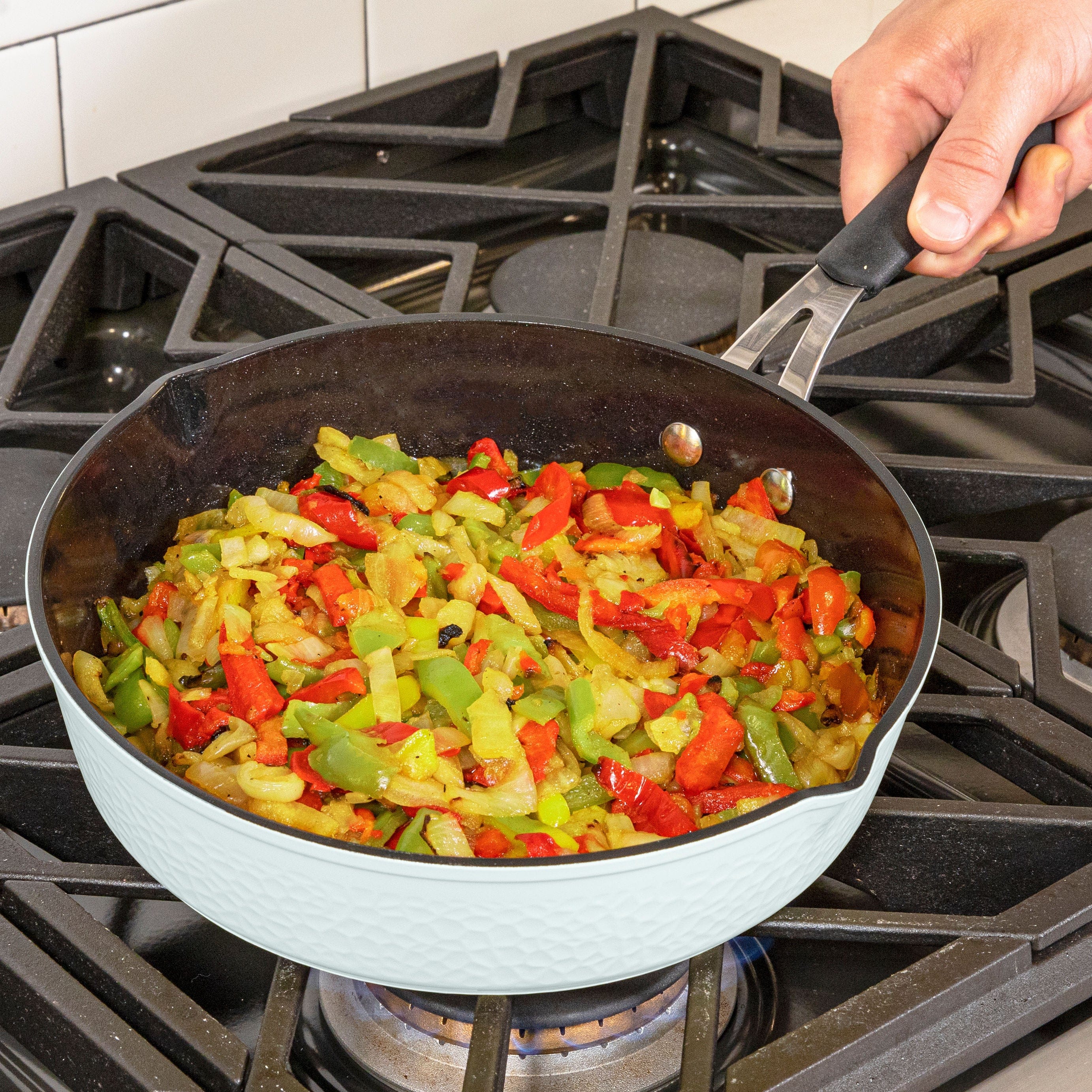 Paula Deen 14-Piece Hammered Aluminum Forged Cookware Set, Sea Glass