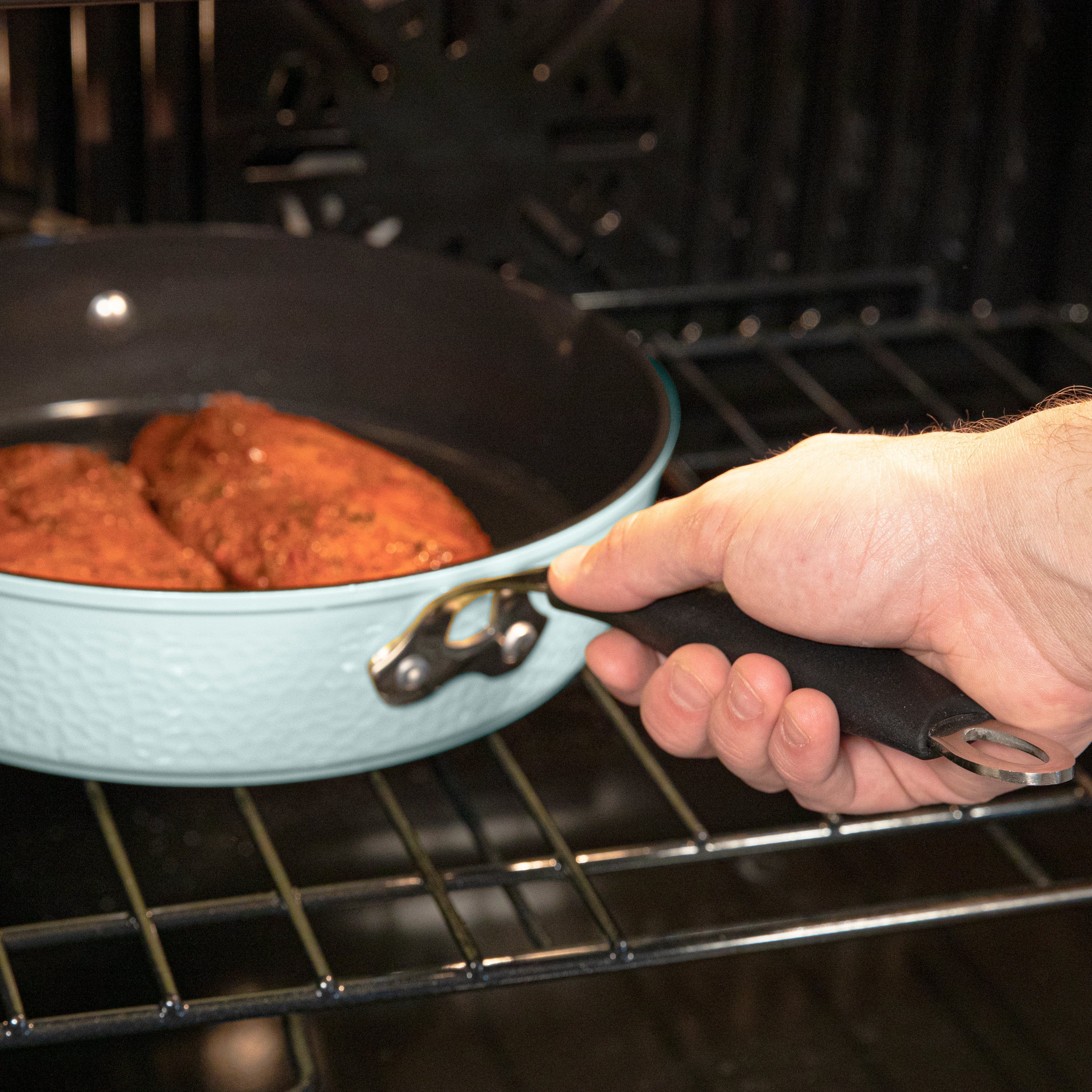 Paula Deen 14-Piece Hammered Aluminum Forged Cookware Set, Sea Glass