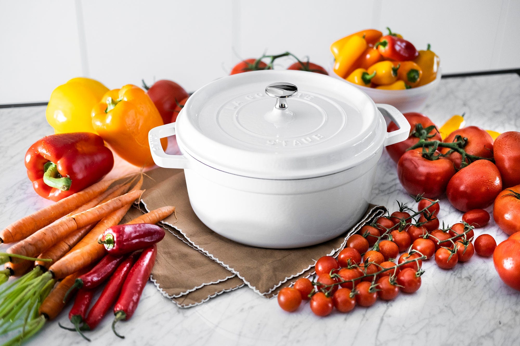Staub Cast Iron 4-qt Round Cocotte, Dutch Oven - White