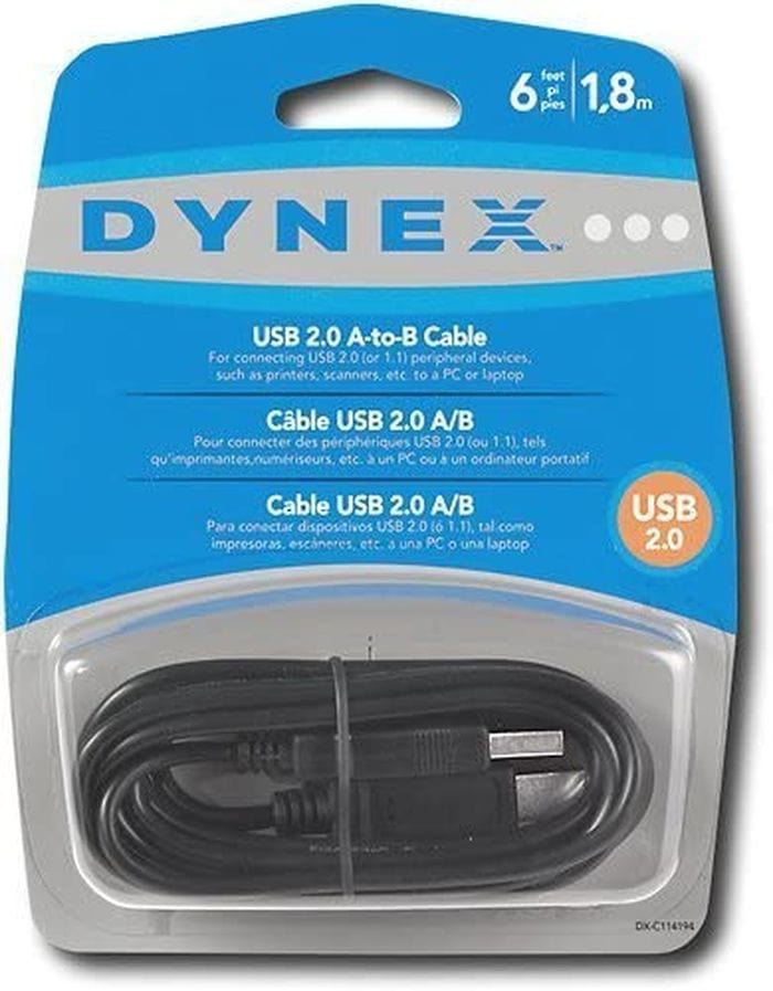 Dynex 6' USB 2.0 A/B Printer Cable