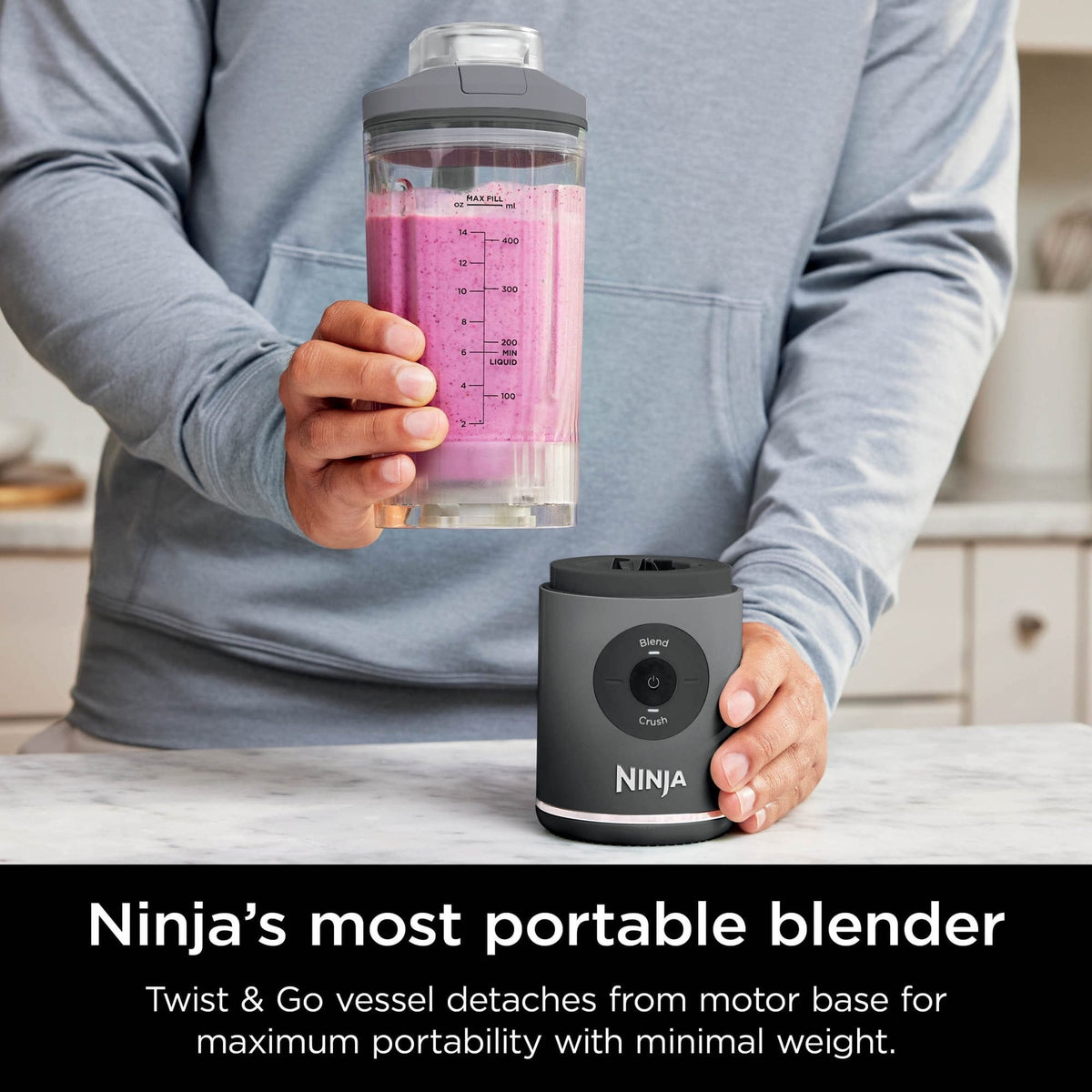 Ninja Blast Max Personal Cordless Blender for Smoothies, Frozen Drinks, Ice Crush, 20 oz. Twist & Go, Gray - Certified Refurbished