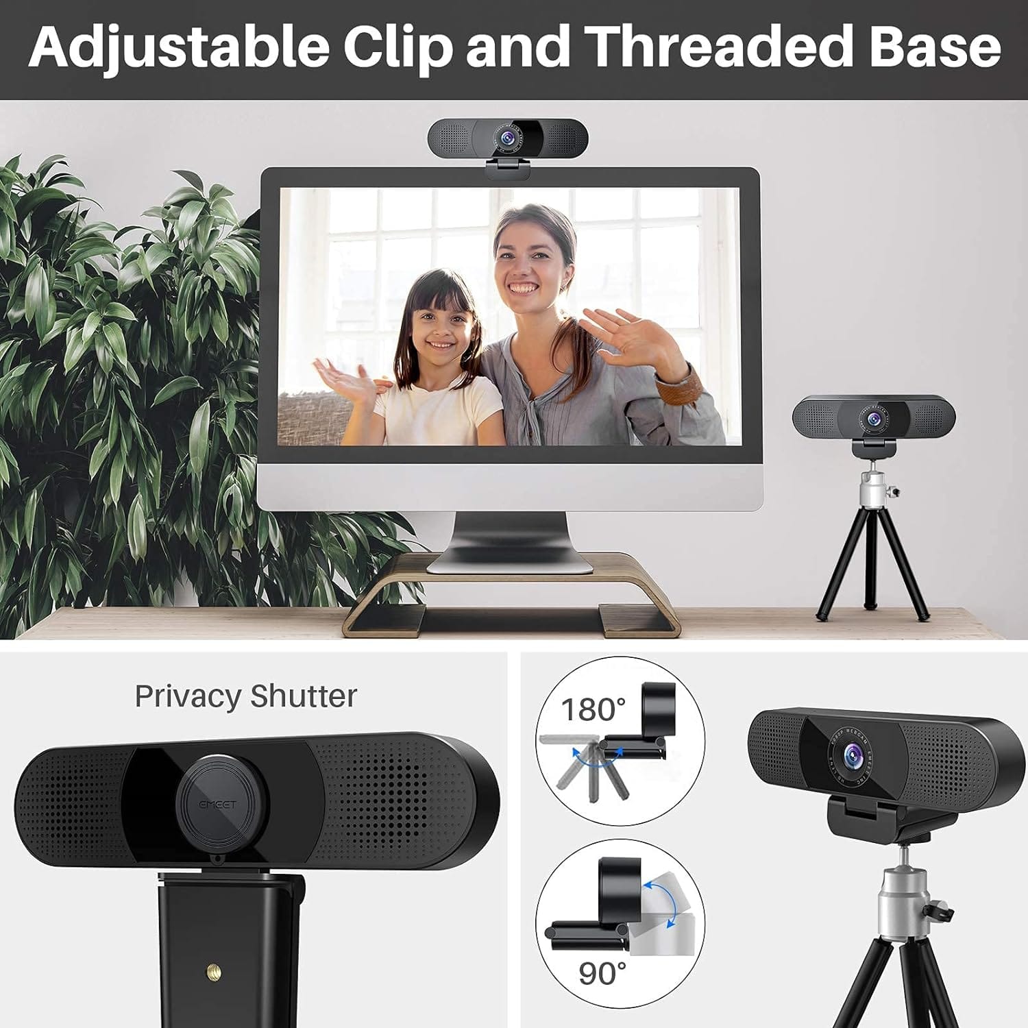 EMEET C980 Pro 1080P Webcam with Dual Speakers and Quad Microphones, Black