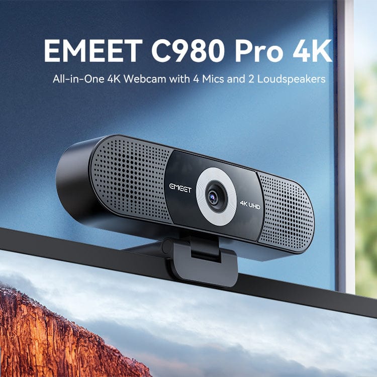 EMEET C980 Pro 4K Webcam with Dual Speakers and Quad Mic Array, Black