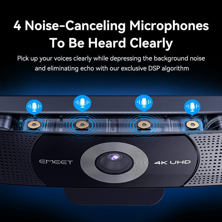 EMEET C980 Pro 4K Webcam with Dual Speakers and Quad Mic Array, Black