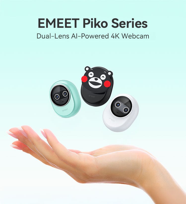 EMEET Piko+ Dual-lens 4K Webcam, Cute Appearance and Privacy Design, Work with EMEET Studio, Black