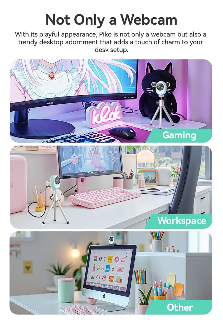 EMEET Piko+ Dual-lens 4K Webcam, Cute Appearance and Privacy Design, Work with EMEET Studio, Black