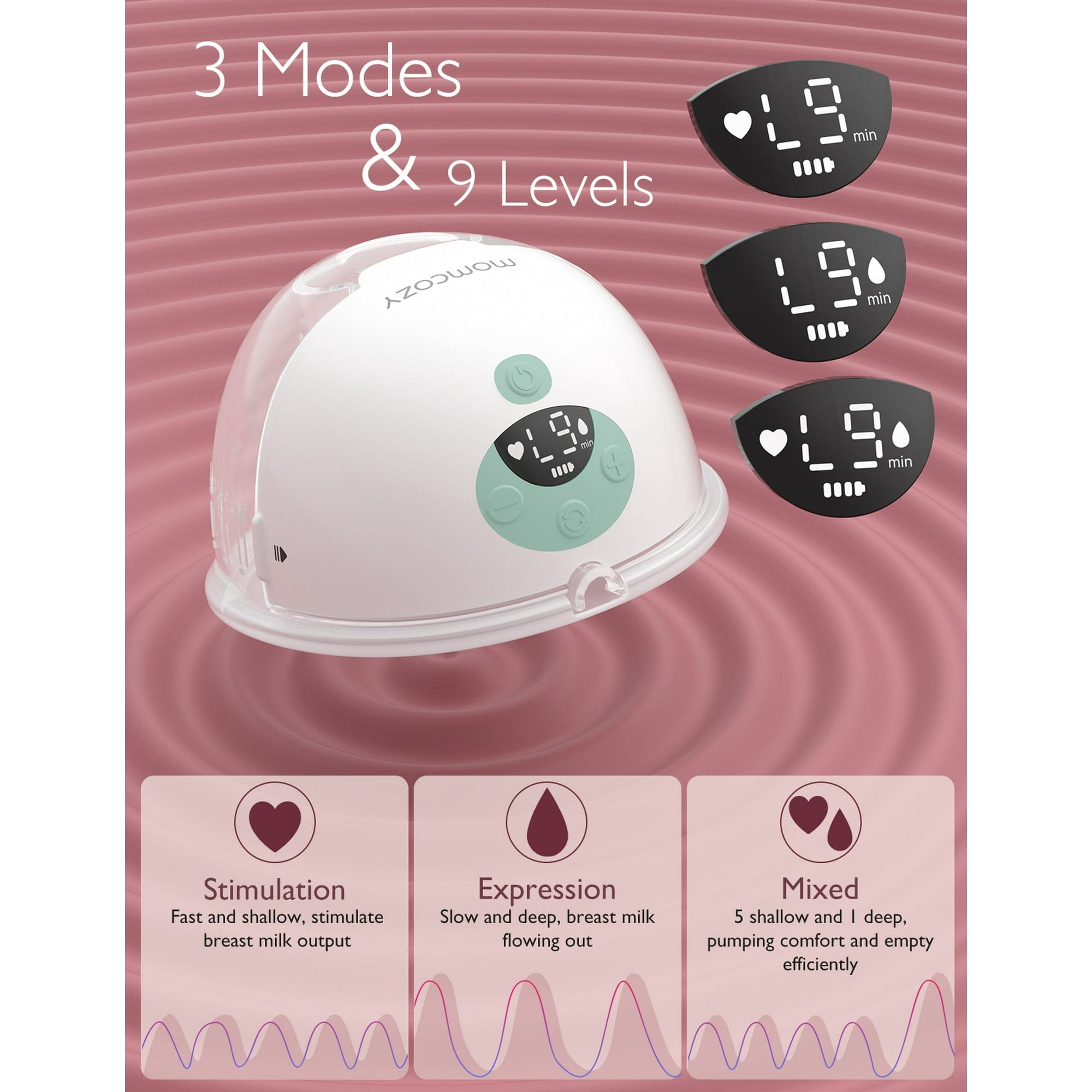 Momcozy M5 Wearable Hands-Free Breast Pump, Soft Double-Sealed Flange 24mm, 3 Modes & 9 Levels Electric Pump, 2 Pack, Green