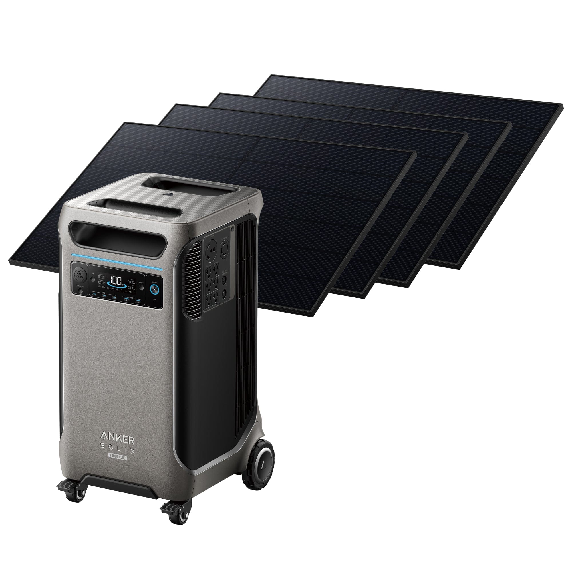 Anker SOLIX F3800 Plus Portable Power Station + 2 Sets of 410W Rigid Solar Panels, 53.8kWh Capacity, Fast Recharging, Sustainable Power Backup
