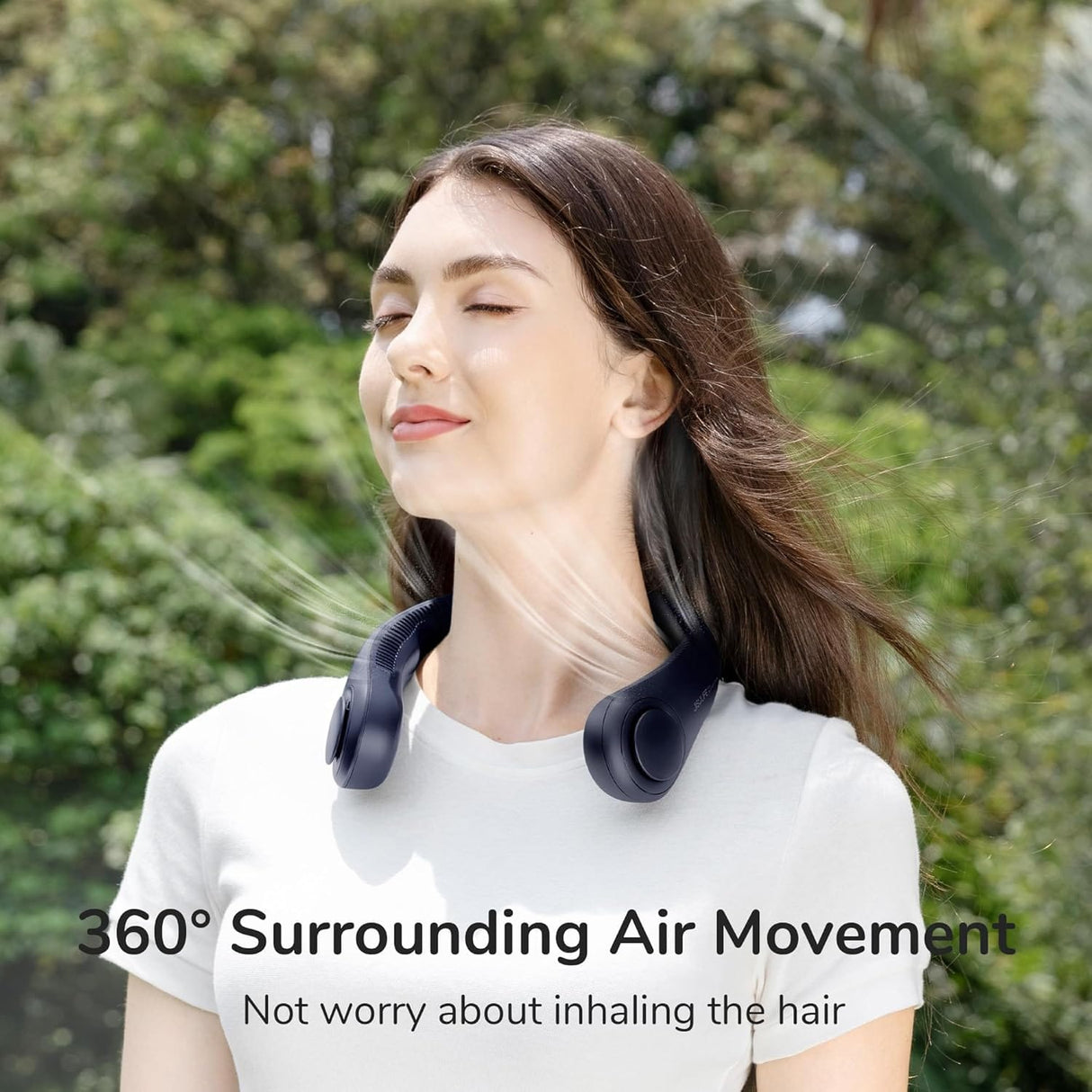 JisuLife Portable Neck Fan, Hands-Free Bladeless, 5-Speed, Wearable Personal Fan, Twistable, Rechargeable, Dark Grey/Blue