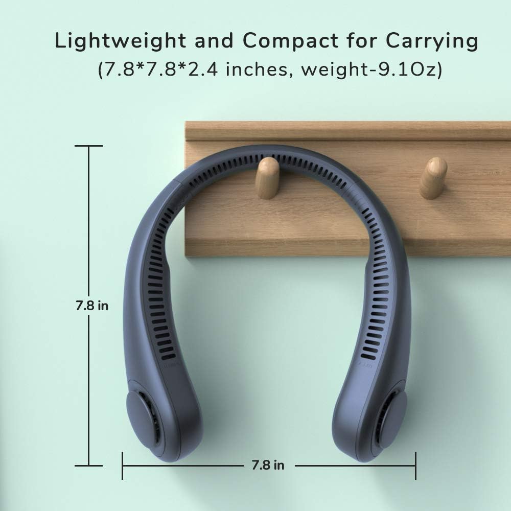 JisuLife Portable Neck Fan, Hands-Free Bladeless, 5-Speed, Wearable Personal Fan, Twistable, Rechargeable, Dark Grey/Blue